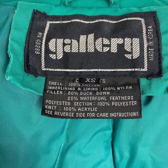 Vintage Gallery Retro Puffer Jacket Womens Extra Small Green Duck Down Feather - Picture 8 of 9